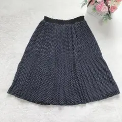 ドレスキップ ひざ丈ドット柄スカート プリーツ フレア シンプル ベーシック 紺