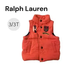 【美品】ラルフローレン 中綿ベスト 3/3T 100cm オレンジ系 ボーダー