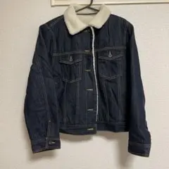 ボア襟付きダークデニムジャケット