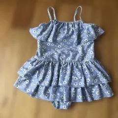 水色花柄フリルワンピース水着 130