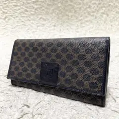 セリーヌ　がま口　長財布　レザー　PVC　マカダム柄　黒　濃茶