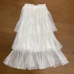 ホワイト シフォン フレアスカート 3層