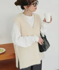 DISCOAT フェザーヤーンチュニクベスト アイボリー