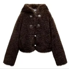 ブラウン ボアジャケット ボタン付き　ZARA