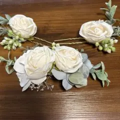 ホワイト 造花 ヘッドドレス3点セット