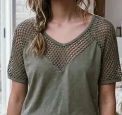 Another Edition メッシュ切替 半袖Tシャツ カーキのサムネイル