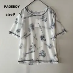 PAGEBOY シアーTシャツ 花柄 英字 シースルーカットソー 白 Fのサムネイル