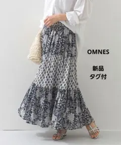 OMNES コットンボイル総柄切り替えティアードスカート ロング花柄　新品タグ付