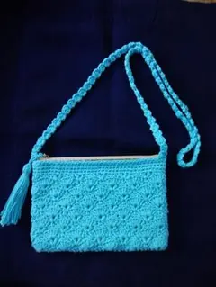 ハンドメイド ポシェット サコッシュ ブルー　ショルダー　バック　ポーチ