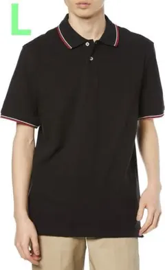 ★ポロシャツ 【L】コットンピケ スリムフィット メンズブラック　半袖　ゴルフ