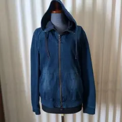 【美品】ニコル デニム風ストレッチ　フード付きジップアップパーカー