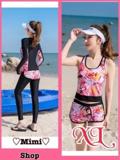 ラッシュガード 5点セット XL ビキニ ピンク レディース 体型カバー水着 b