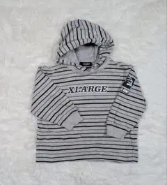 XLARGE KIDS パーカー100 グレー ボーダーフード付き ロゴプリント