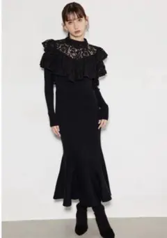 ⭐︎新品⭐︎rienda フリル付きマーメイドブラックワンピース