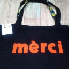 merci　メルシー　トートバッグ　ブラック　コットン　オレンジ　大容量　肩がけのサムネイル