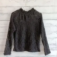 Lespoir 花柄レース 長袖トップス 黒
