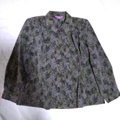 【未使用】 花ペイズリー系 襟付き ブラウス M ダークグリーン