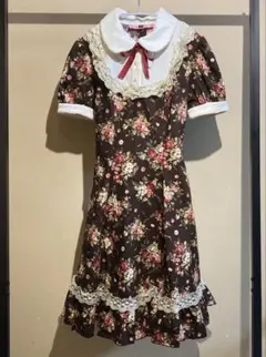 【BODYLINE】ボディライン 花柄 ロリータ フリル ワンピース ドレス 茶