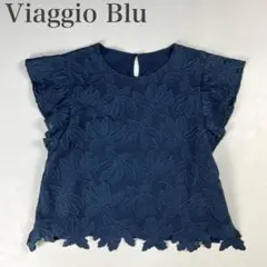 ビアッジョブルー 美品 フラワージャガードレース フリルスリーブ 半袖ジャージーのサムネイル