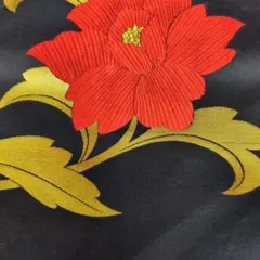 帯 花柄 紺地 赤い花