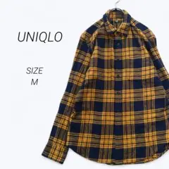 a2599▶ユニクロ　UNIQLO　フランネルチェックシャツ【M】イエロー　秋冬