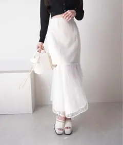 LIP SERVICE シアーチェックマーメイドスカート アイボリー M