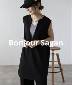 Bonjour Sagan ディープキーネックチュニックベスト 黒