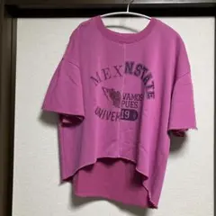 チチカカ　古着風　スウェット生地　ピンクTシャツ 五分袖