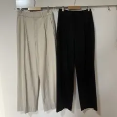 ユニクロ　タックワイドパンツ　ブラック・オフホワイト