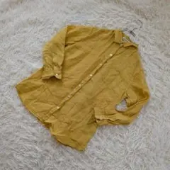 NEWYORKER リネン100% 長袖シャツ　ブラウス　マスタード　透け感あり