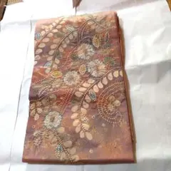 豪華な辻ヶ花袋帯 金彩入りオレンジ赤紫絞り花文様 華やか 上品超美品