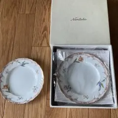 Noritake 花柄 ホワイト皿 金縁