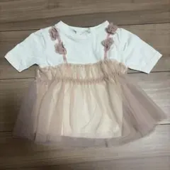 アプレレクール　半袖Tシャツ　お花　チュール　ピンク　90