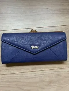 ネコ ゴールドチャーム がま口長財布 ネイビー ドット Siempre