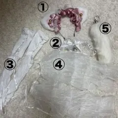 猫耳 カチューシャ チョーカー 尻尾 コスプレ 5点セットのサムネイル