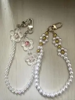 ハンドメイド フラワー パール ハンドストラップ ビーズ