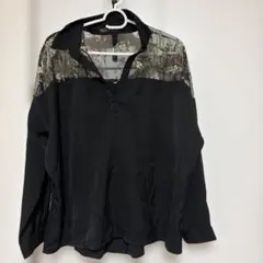 黒のフラワー刺繍シースルー長袖シャツ