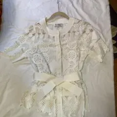 【新品】レース 半袖シャツ L ホワイト