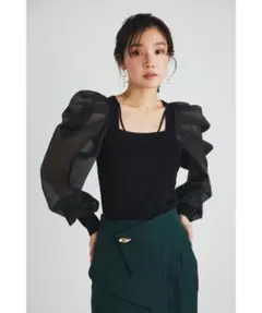 rienda バックレースアップ異素材コンビKnit TOPのサムネイル