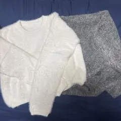 レディース ニット長袖（ホワイト・グレー）