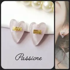 【一点物】大人シンプル タグ付きパールピンクハート ピアス/イヤリング