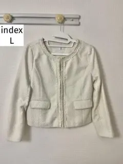 INDEX ノーカラー ツイード ジャケット L