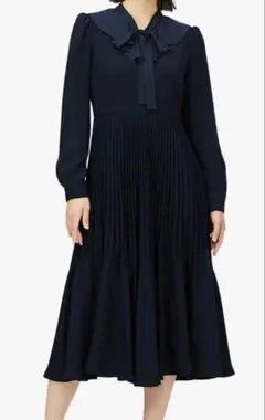 セルフォード　ネイビー 長袖 ロングワンピース　襟取り外し可能36サイズ