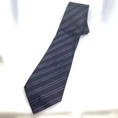 シルク100% 東京シャツ　ネイビー×パープル　斜めストライプ柄　ネクタイ