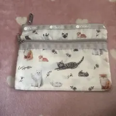 LeSportsac 猫柄ポーチ 2ジッパー付き