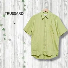 トラサルディ　TRUSSARDI　半袖シャツ　刺繍ロゴ　比翼　黄緑のサムネイル