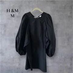 H &M 黒 ボリュームブラウス チュニック ワンピースM