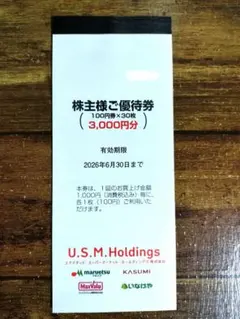ユナイテッド スーパーマーケット ホールディングス 株主優待券 3000円分のサムネイル