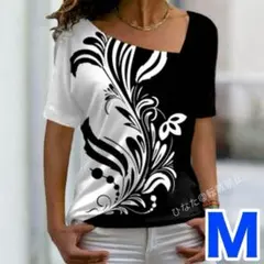 秋のセール！背中にもデザイン♡Tシャツ M♡ハワイアン フラダンス♡白黒