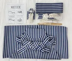 七五三　男の子　5歳　袴セット　紺グレー縦縞《子供515》#江戸小もーん